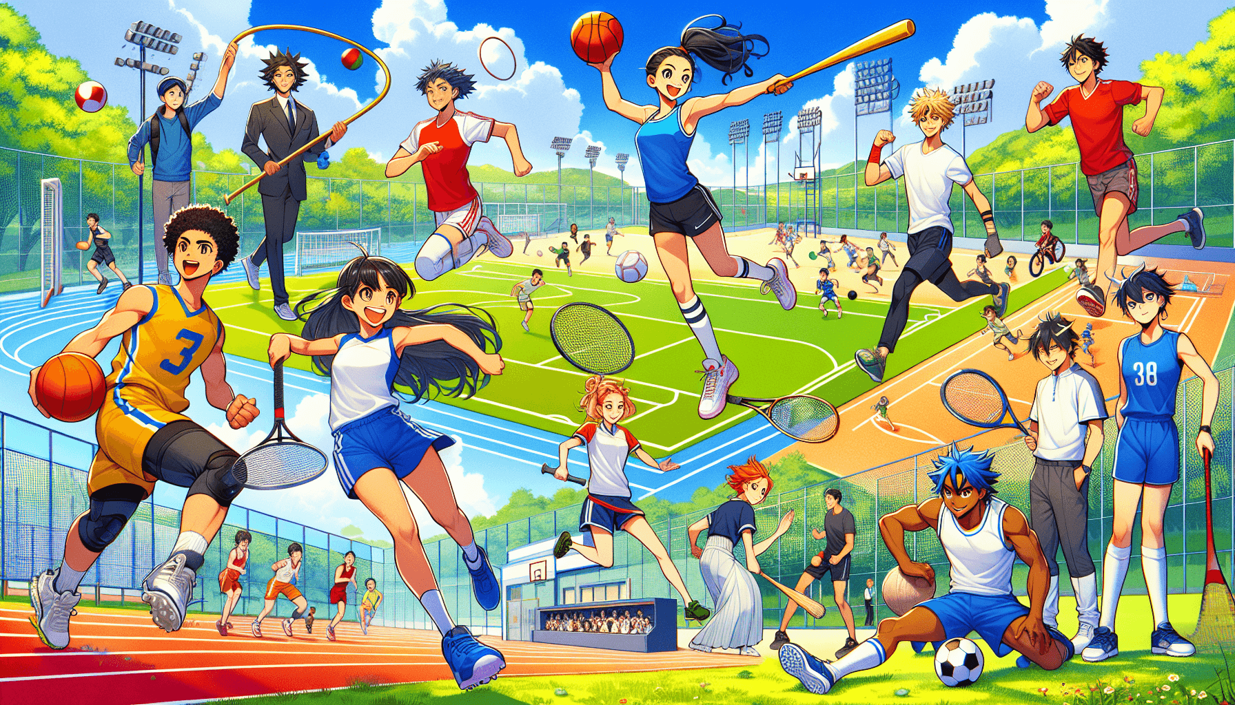 Anime-inspired sports academy with characters